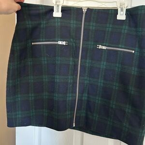 Madewell Green and Blue Plaid Mini Skirt Wool Blend